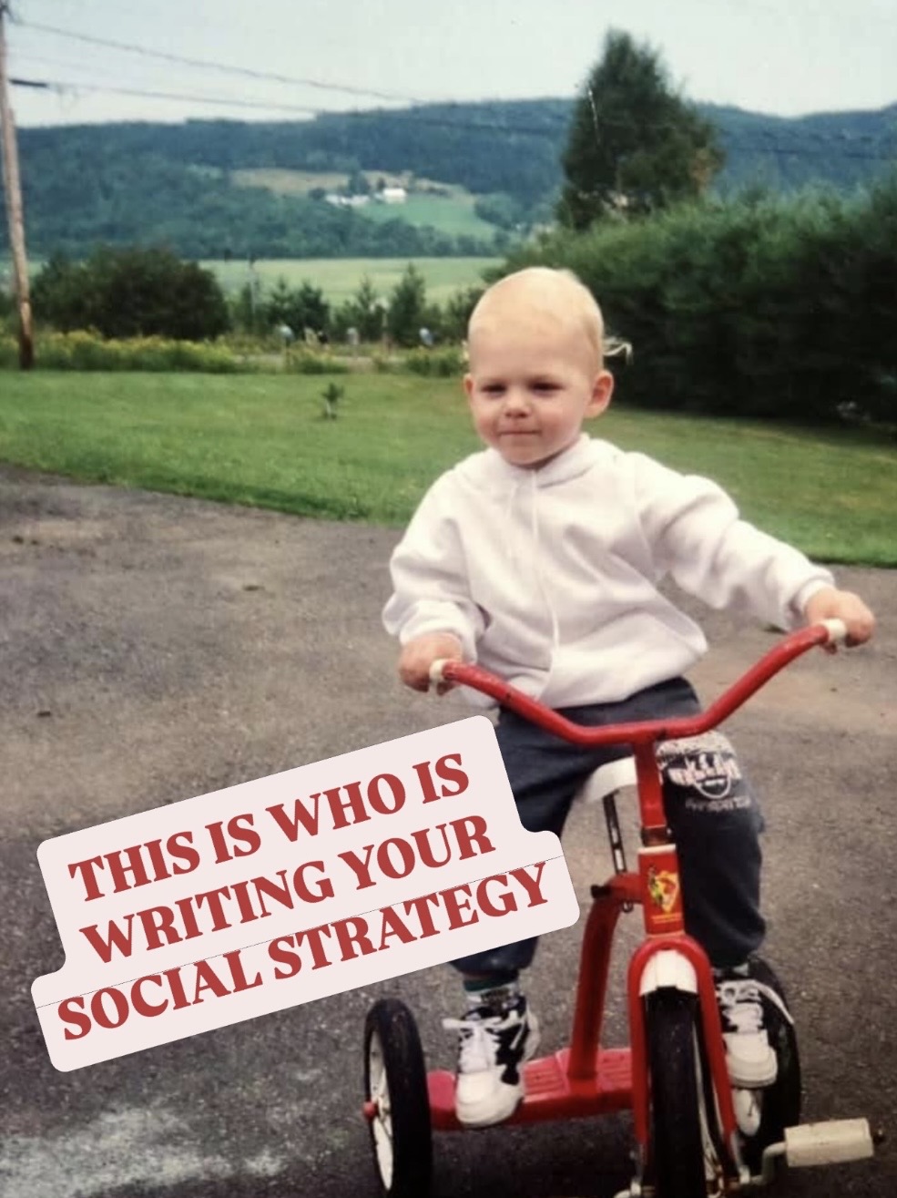 Jared Goodman as a kid on a red tricycle — the original creative
